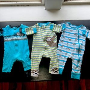 3-PK Carters 12M Footless Boys Onesies
